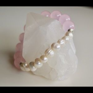Rose Quartz and Fresh Water Pearl Mala Bracelet